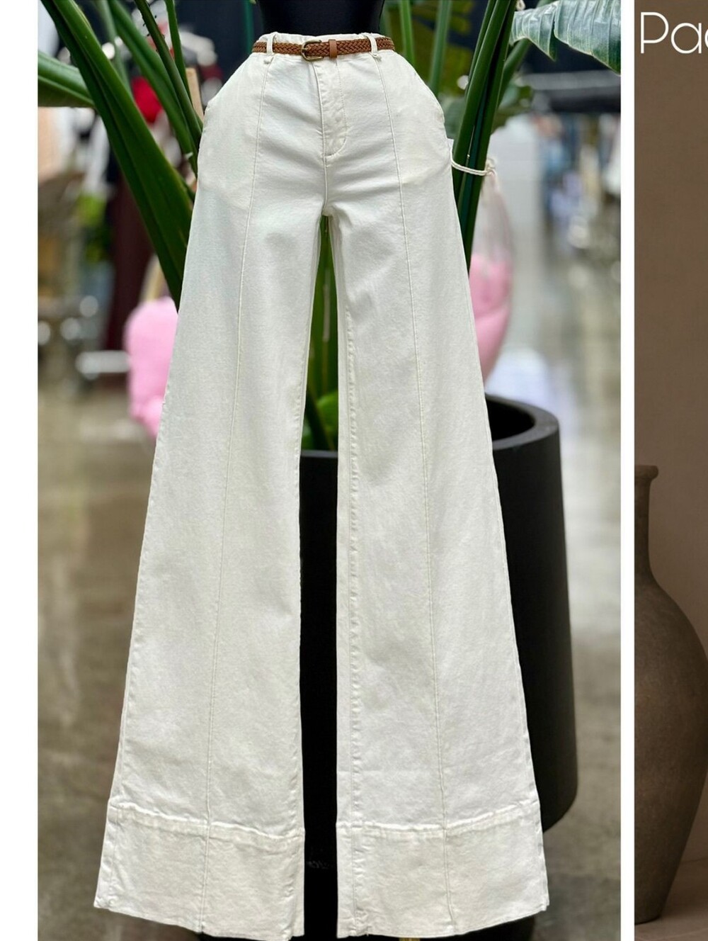 High-Rise Wide-Leg White Jeans with Panel Seams
